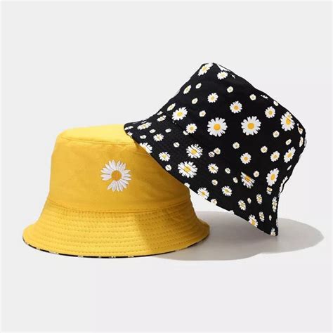 Daisy Embroidered Bucket Hat Double Wear Floral Bucket Hat Etsy