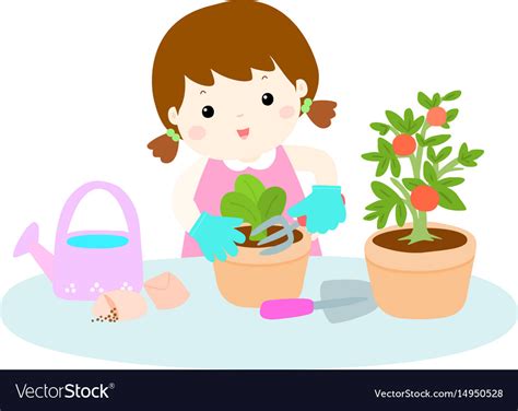 Girl planting tree cartoon Royalty Free Vector Image