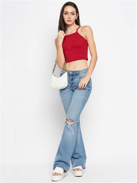 Buy Brinns Maroon Shoulder Straps Crop Fitted Top Online At Best Prices