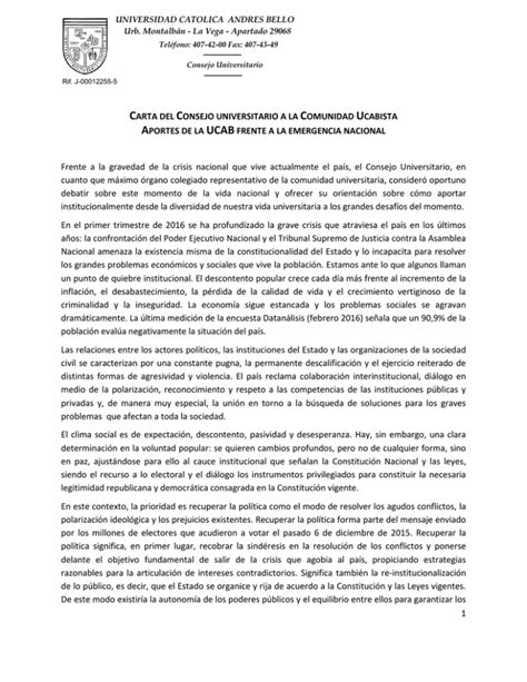 Carta Del Consejo Universitario A La