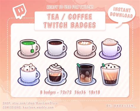 Coffee Tea Twitch Sub Badges Bit Badges Streamer Emotes Twitch Graphics