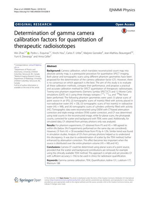 Pdf Determination Of Gamma Camera Calibration Factors For Dokumen Tips