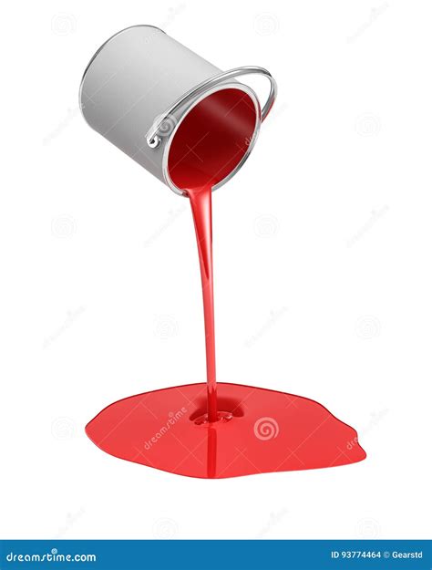 3d Rendering Of A Red Paint Bucket Overturned With Paint Leaking Out