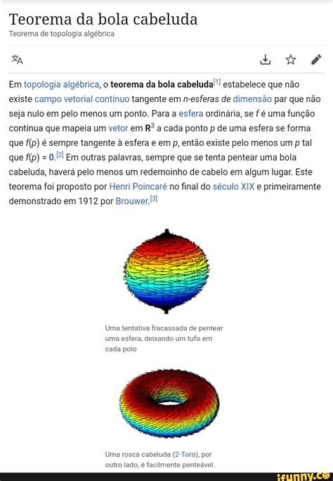 Teorema da bola cabeluda Teorema de topologia algébrica Em topologia