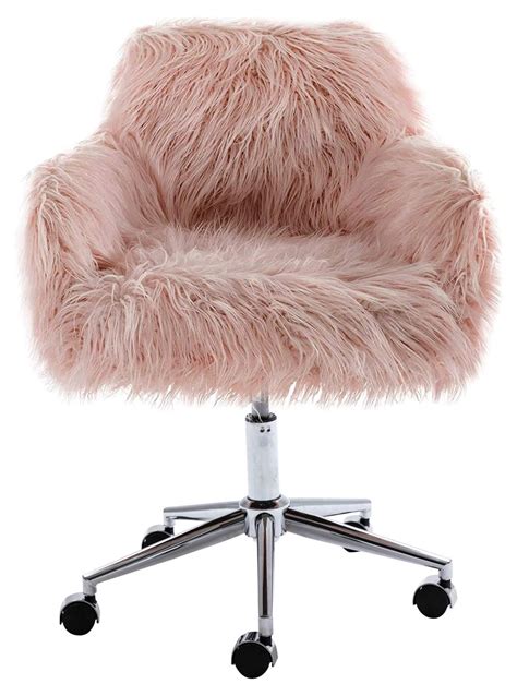 Li Shun Jin Fluffy Desk Chair Faux Fur Swivel Home Office Chair Height