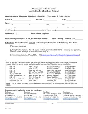 Fillable Online Education Wsu Application For A Residency Renewal