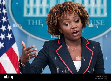 White House Press Secretary Karine Jean-Pierre speaks during a daily press briefing in the James ...