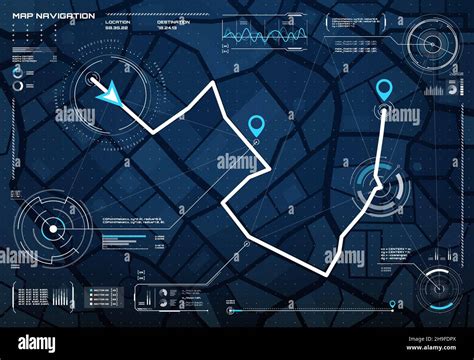 Hud Navigation City Map Screen Vector Interface With Compass Graphs