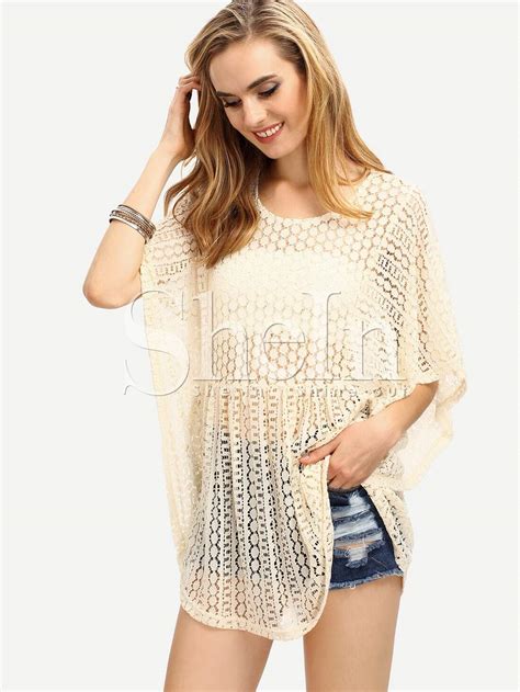 Hollow Out Lace Poncho Blouse Shein Sheinside