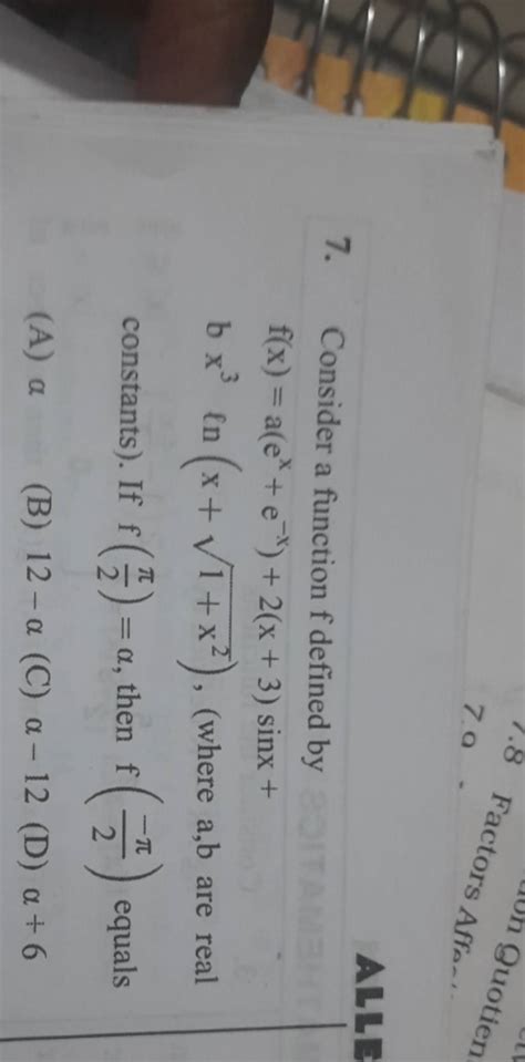 7 Consider A Function F Defined By Fxaexe−x2x3sinx Bx3lnx1