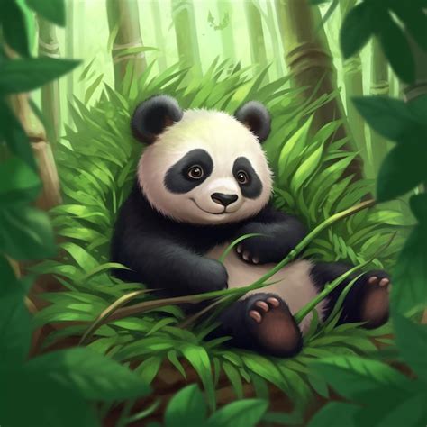 Um Panda Na Selva Bambu Ao Fundo Foto Premium