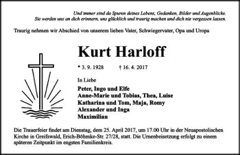 Traueranzeigen Von Kurt Harloff Trauer Anzeigen De