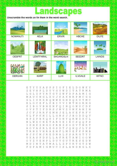 Wordsearch Landscapes Word Search English Esl Worksheets Pdf Doc