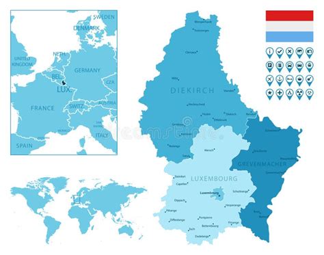 Mapa Administrativo Azul Detalhado Do Luxemburgo Pavilh O De Pa S E