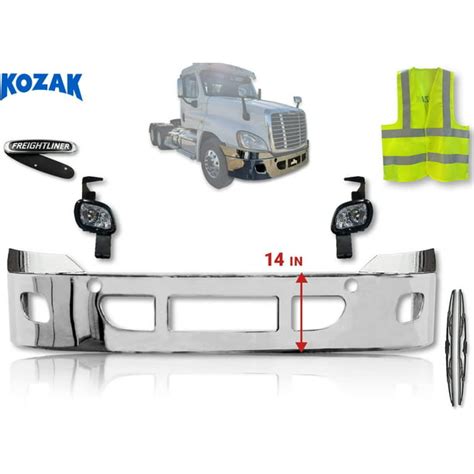 Kozak 14 Steel Bumper Chrome With Fog Light Holes And Fog Light Pair Compatible With