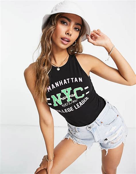 Miss Selfridge Body Dos Nageur à Imprimé Nyc Sur Le Devant Noir Asos