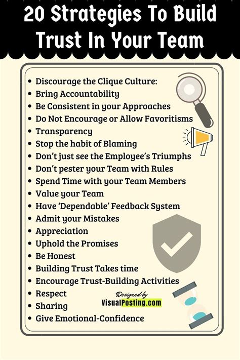 A Poster With The Words 20 Strategies To Build Trust In Your Team