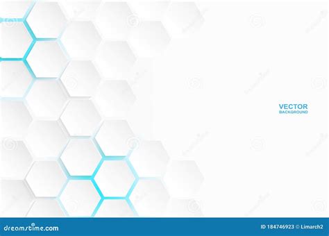 Abstract Hexagon White Background Blue Light And Shadow Stock Vector