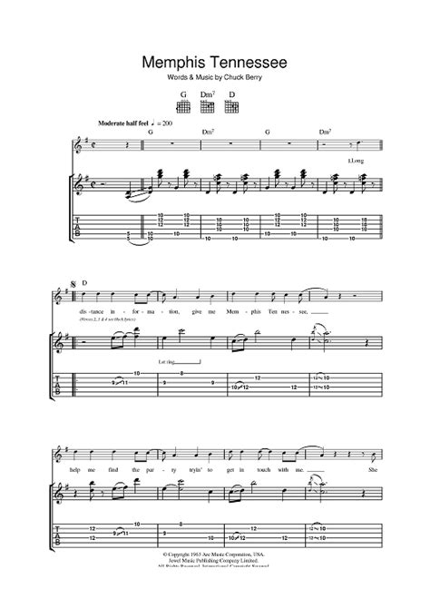 Memphis Tennessee" Sheet Music by Chuck Berry for Guitar Tab - Sheet ...