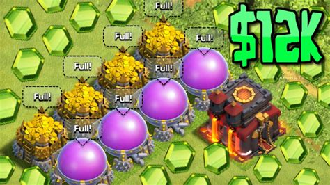 Clash Of Clans 12000 Gemmed Village Super Gem Max Base Most Money