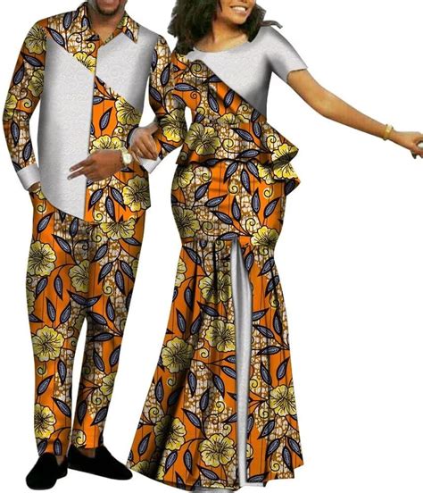 Amazon.com: XIAOHUAGUA Africa Couples Clothing Outfits Matching Sets Lovers Bazin Women Skirt ...