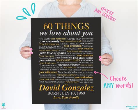 60 Things We Love About You T For Mans 60th Birthday Mens Etsy Australia