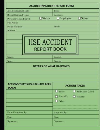 Hse Accident Report Book Accident And Incident Log Book Record A