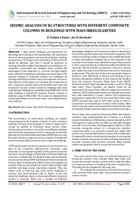 Pdf Irjet Seismic Analysis Of Rc Structures With Different Composite Columns In Buildings