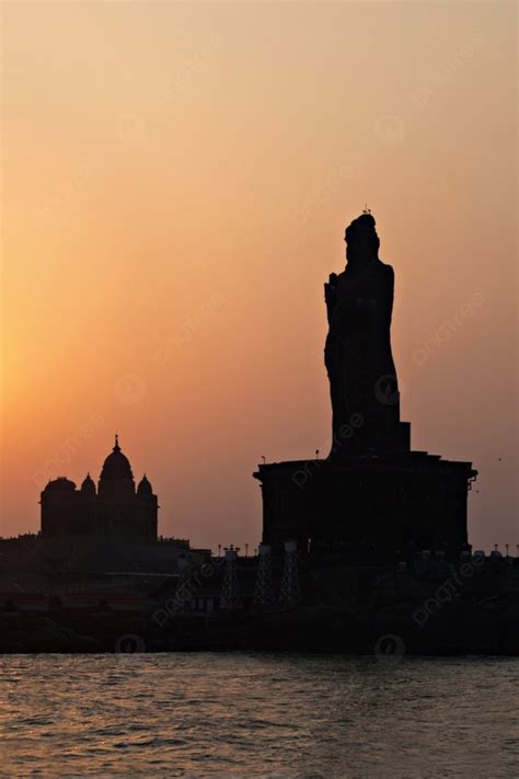 Fond Mémorial Du Rocher De Vivekananda Et Statue De Thiruvalluvar Au