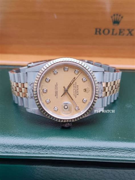 Rolex Datejust 36mm Diamond Dial Steel Yellow Gold Mens Watch Ref16233