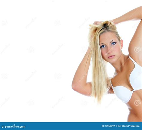 Pretty Blonde Girl Posing In White Bra Stock Image Image Of Glamour Naked