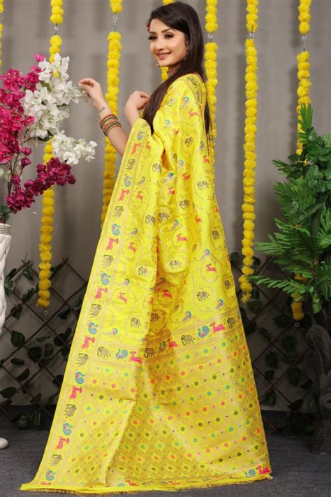 Yellow Color Soft Kanchipuram Silk Saree With Zari Woven Work