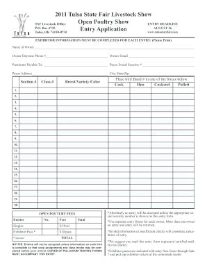 Fillable Online Open Poultry Entry Form Layout 1 Tulsa State Fair Fax