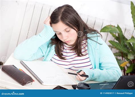 Bored Teenage Girl Is Doing Her Homework Stock Image Image Of Pretty