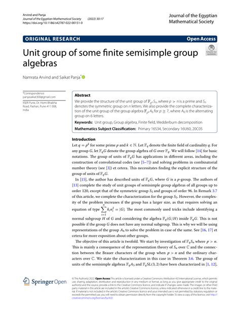 Pdf Unit Group Of Some Finite Semisimple Group Algebras