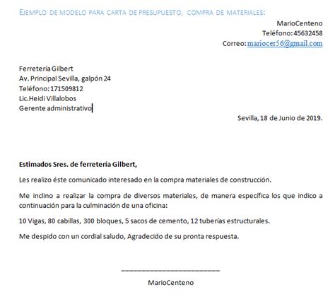 Ejemplo Correo Oficial Para Una Solicitud De Presupuesto