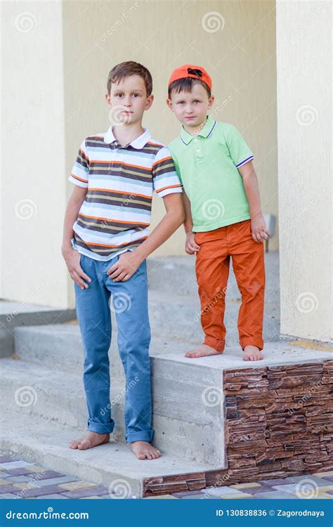 Portrait Of Two Boys In The Summer Stock Photo Image Of Friendship