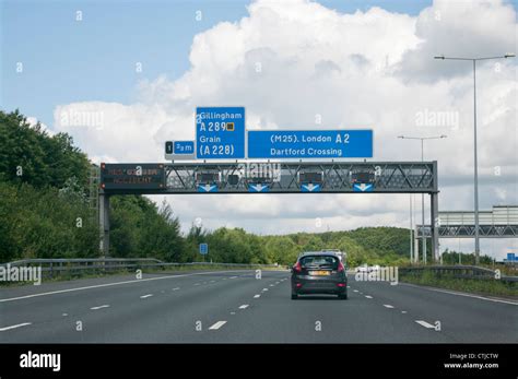 M2 Motorway Junction 1 J1 Kent Uk With Cars Traffic Vehicles Stock