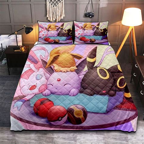 Cute Eevee Evolution Pokemon Quilt Bed Sets