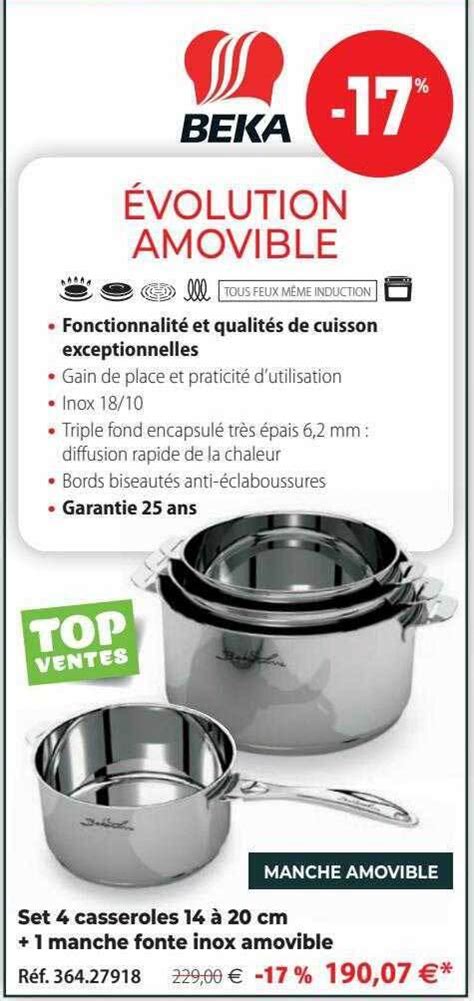 Promo Set 4 casseroles 14 à 20 cm 1 manche fonte inox amovible beka