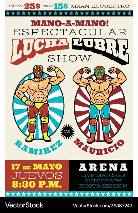 Lucha Libre Poster Mexican Wrestler Fighters Vector Image