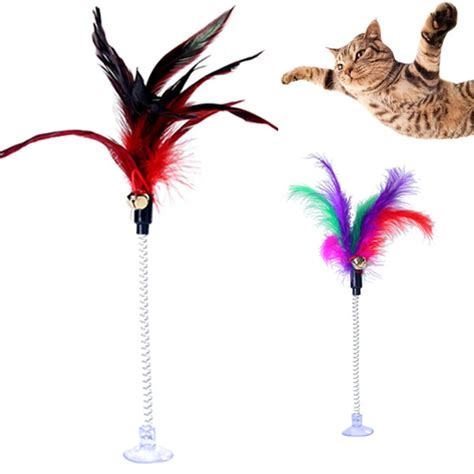 1pc Cat Pet Toys Metal Wire Spring Feather Color Cat Toy With Bell Ball