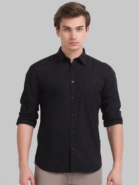 Men Black Slim Fit Solid Cotton Full Sleeve Shirts Myraymond