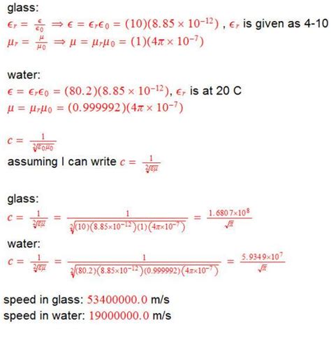 The speed of light in glass and water