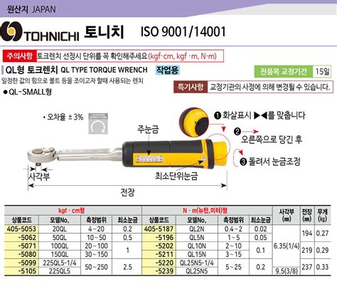 토니치 작업용 토크렌치 Nm 뉴턴미터형 Ql25n5 시리즈