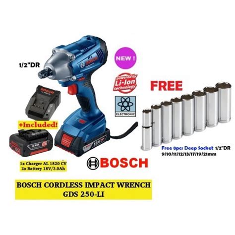 Bosch Cordless Impact Wrench Gds Li Free Pcs Dr Deep Socket