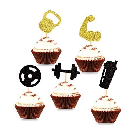 Blumomon 30Pcs Glitter Gym Theme Cupcake Toppers Weight Lifting Cupcake