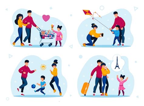 Conjunto Plano De Recreación Familiar Happy Time Vector Premium