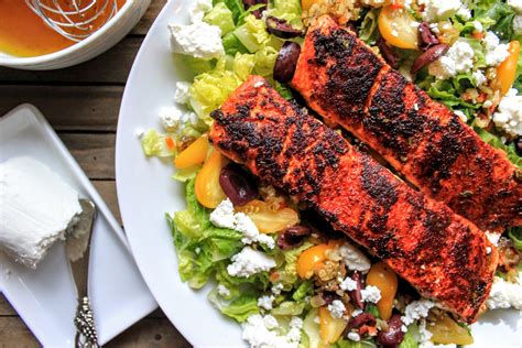 Mediterranean Blackened Salmon Salad Marina Makes