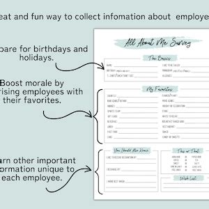 Employee Favorite Things List Printable All About Me Employee Survey